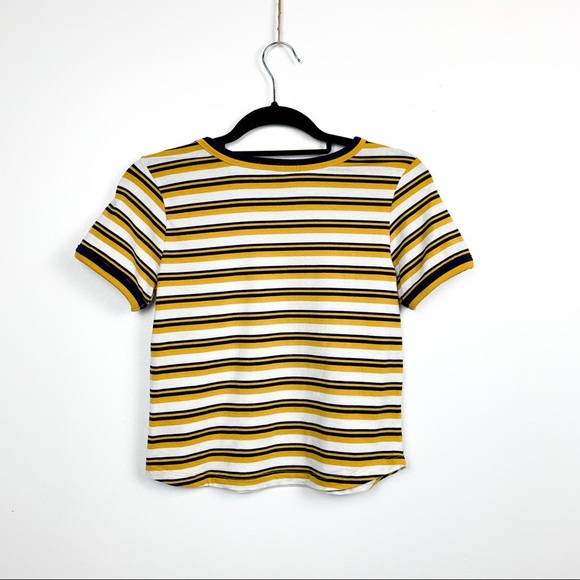 Derek Heart Yellow White & Navy Striped T-Shirt - Picture 6 of 10